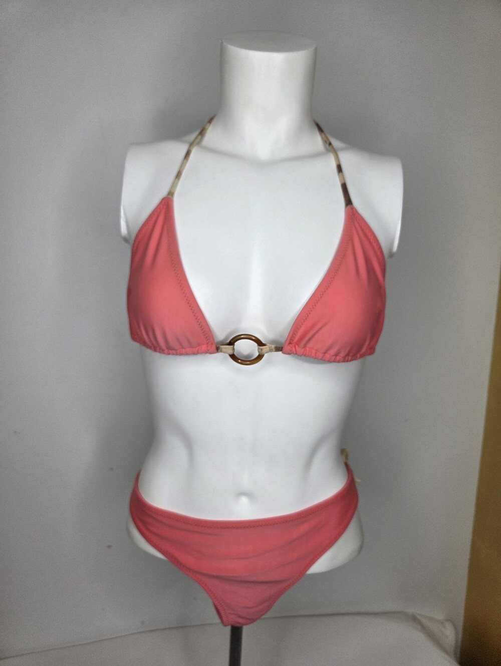 Ranji Ya Manji Size 2 (Small) Coral Pink Triangle Bikini with Acrylic Ring - Picture 1 of 15